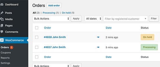 orders in WooCommerce