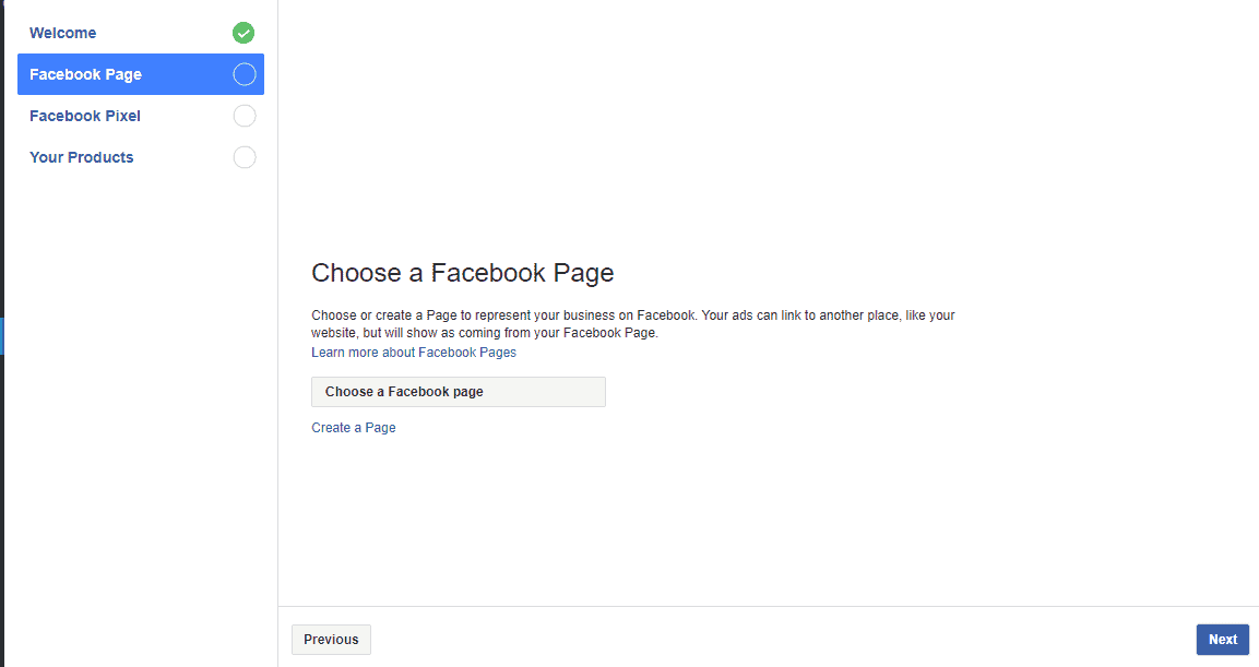 Click on the Choose a Facebook Page option