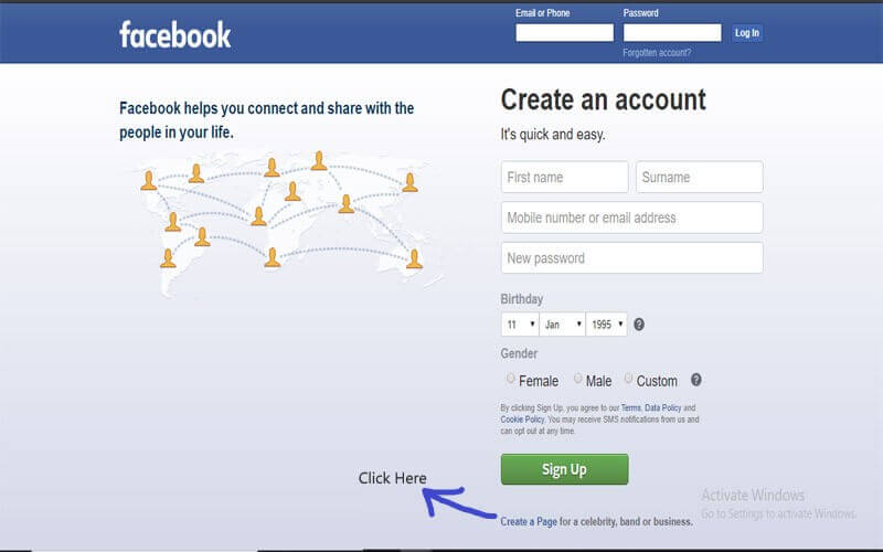 For creating a new Facebook Page for Business