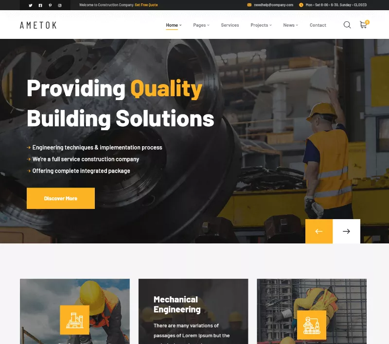 Ametok: A Creative Heavy Machinery Website Template