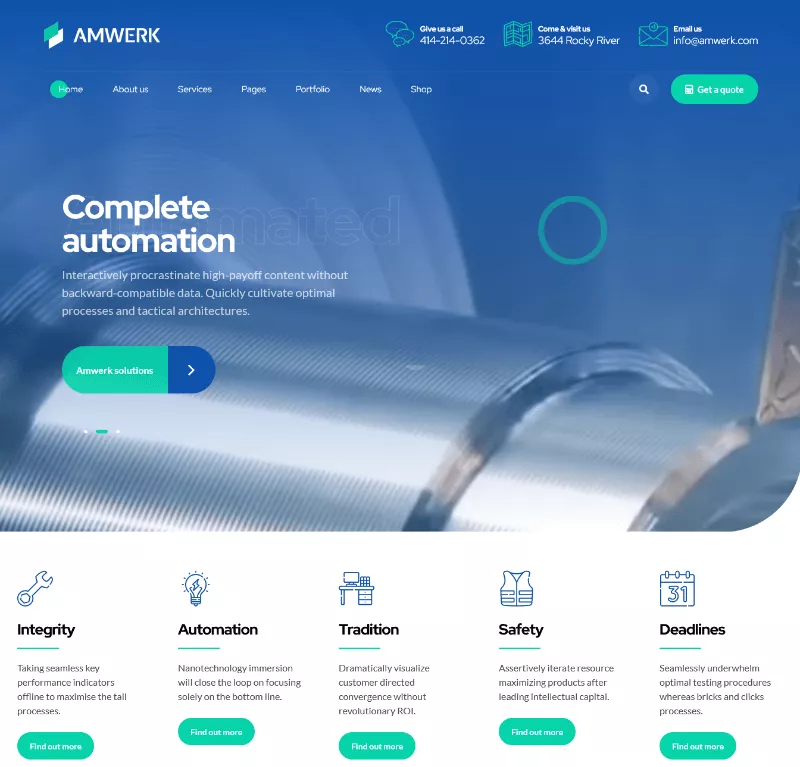 Amwerk: A Beautiful Industrial Factory Business WordPress Theme