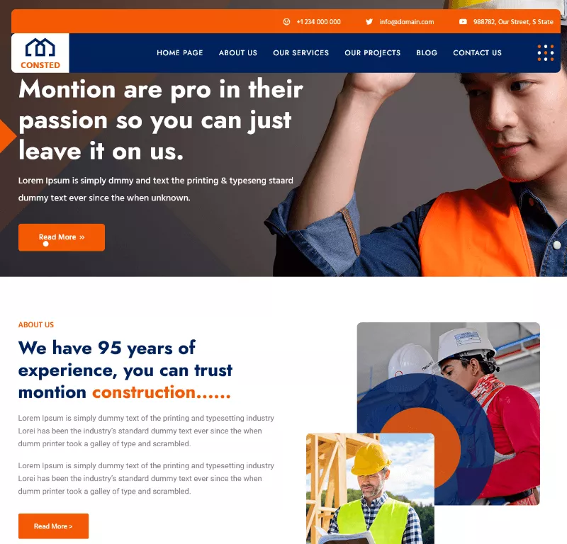 Consted: A Minimal Construction Company WordPress Theme