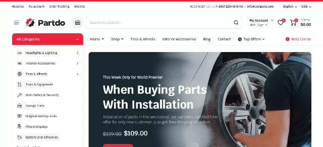 Partdo: A Top-Tier WordPress Theme for Tire Shops