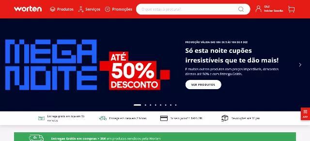 Worten: A minimalist online shopping website example