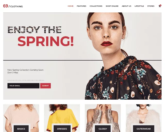 69 Clothing – stylisches Outfit-Shop-Theme mit modernem, frischem Design, das leicht zu navigieren ist