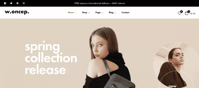 Woncep – stilvolle Boutique-Website für Kleidungsgeschäfte, sauberes Layout, leicht einzurichten