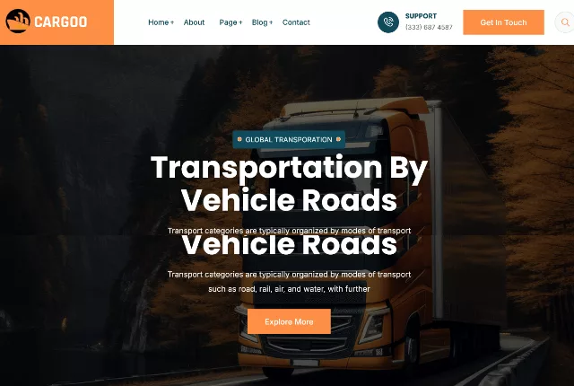 Cargoo logistics service website layout with a clean, modern design