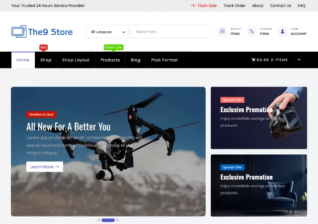 Preview of The9 Store eCommerce template with a clean and modern shop layout