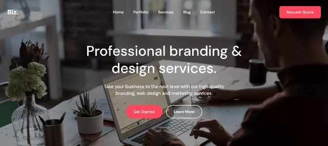 Total – clean minimalist theme preview with sleek drag-and-drop layout, modern typography, and vibrant hero section on a white background