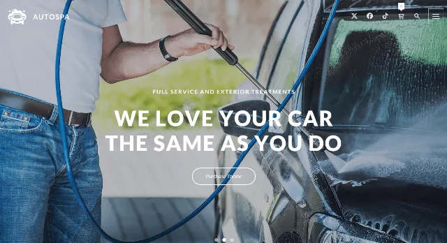 A quick glance at the Auto Spa demo layout—a sleek template built to give car detailing and wash sites a fresh shine