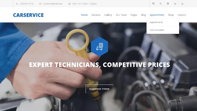 Previewing the Car Service homepage—a clean, modern template tailored for auto mechanics and car maintenance shops