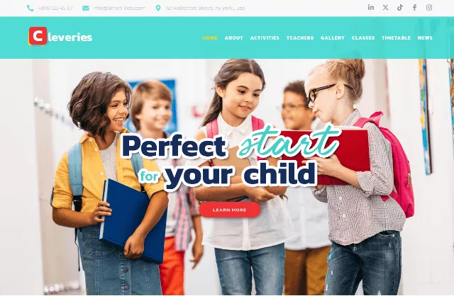 A vibrant preview of Cleveries, a cheerful WordPress theme designed for kindergartens and preschools