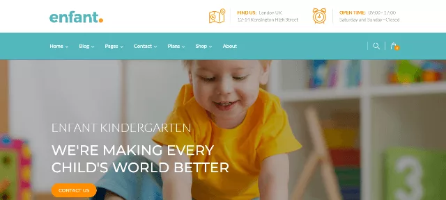 A playful homepage preview of the Enfant website theme for daycare and after-school fun!