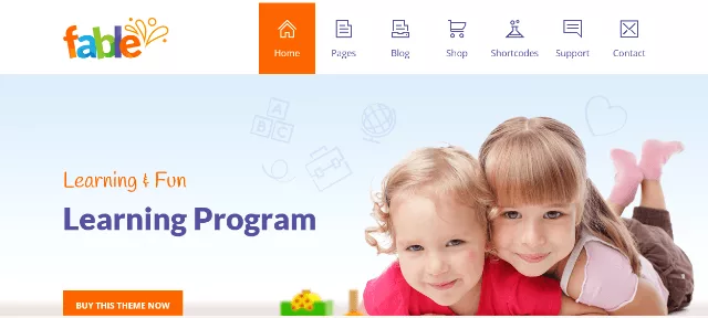 Playful layout preview of the Fable kindergarten WordPress theme!