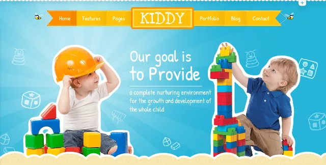 Screenshot of Kiddy, a friendly early childhood education website template design