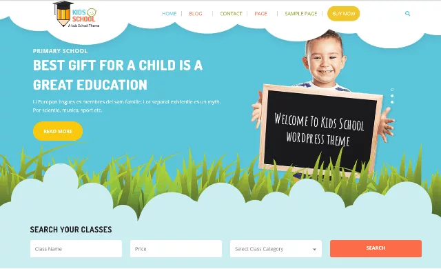 A vibrant screenshot preview of a cheerful kindergarten website
