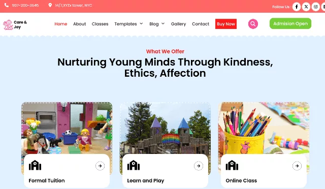 Bright, friendly preview of the free Kindergarten WordPress theme!