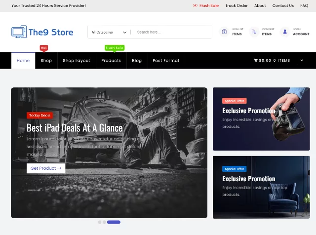 The9 Store homepage preview – WordPress theme layout showcase