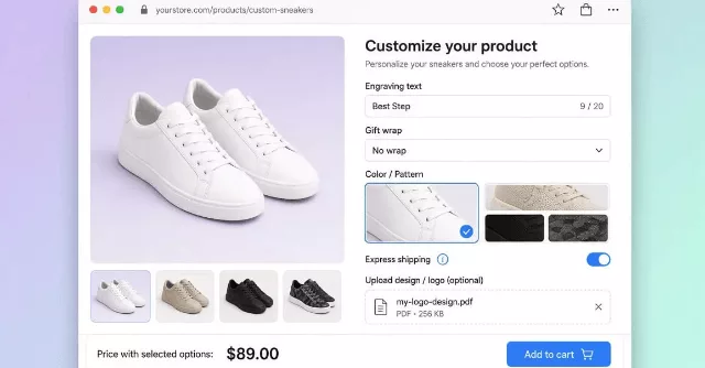 Custom product fields preview displaying interactive WooCommerce options and personalization choices on a product page