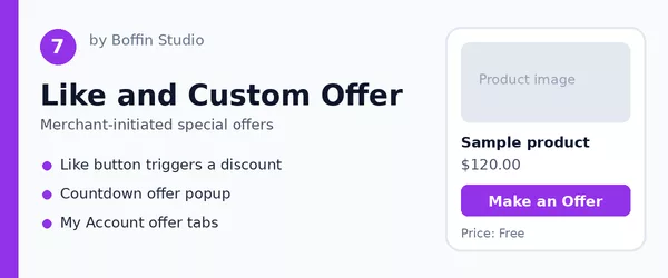 Like and Custom Offer for WooCommerce plugin