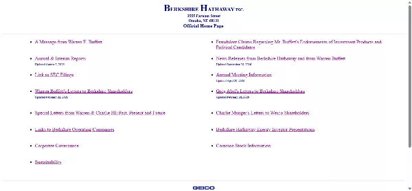 Berkshire Hathaway website plain text homepage example of bad website design