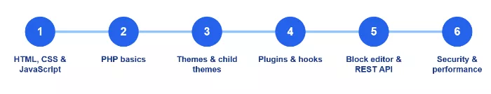 A simple roadmap for a WordPress developer: learn the web basics first, then specialise.