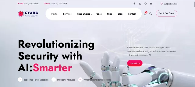 Cyarb cyber security services and IT solutions Elementor WordPress theme for penetration testing and blockchain security