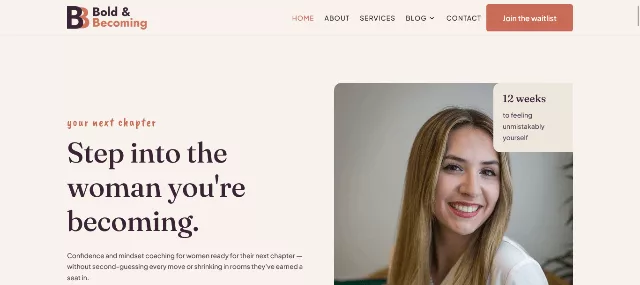 Divi theme visual builder used to design an elegant feminine WordPress website