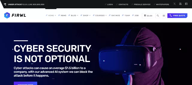 Firwl cyber security WordPress theme with news mosaic header and whitepapers download section