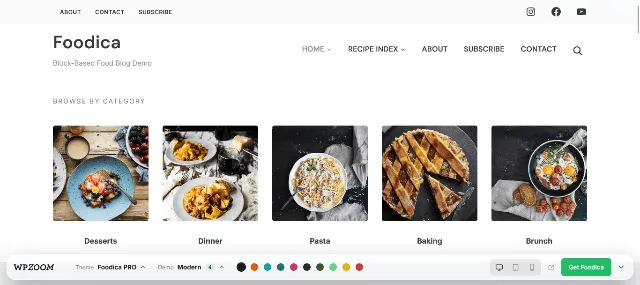 Foodica WordPress theme for food bloggers with recipe card and featured slider