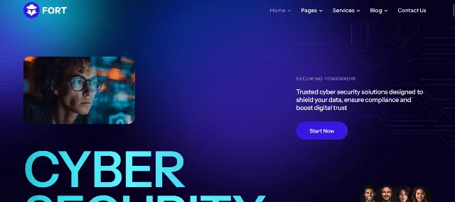 Fort cyber security and data protection WordPress theme with Elementor layouts for cloud and blockchain security
