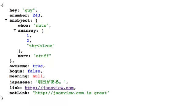 JSONView Chrome extension displaying formatted collapsible JSON in the browser