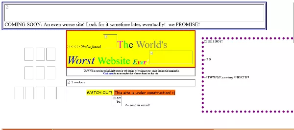 Theworldsworstwebsiteever.com parody site showing every bad web design mistake