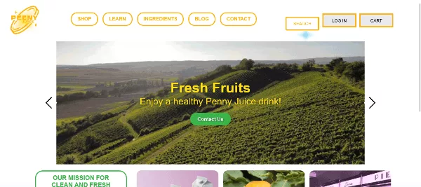 Pennyjuice.com retro dense layout example of bad looking websites
