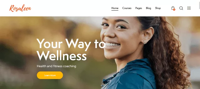 Rosaleen health coach and speaker WordPress theme with online store demo