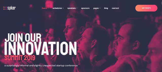 Spker conference and event WordPress theme with speaker schedule layout