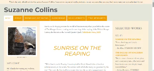 Suzannecollinsbooks.com author website example of bad design for a famous brand