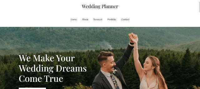 Homepage preview of a Sydney wedding starter website featuring elegant typography, romantic hero imagery, and a clean navigation menu