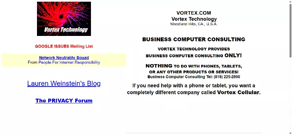 Vortex.com homepage layout example of really bad websites