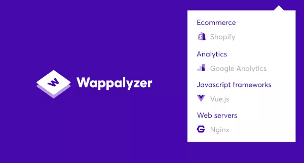 Wappalyzer Chrome extension listing CMS, JavaScript frameworks and analytics tools for a website