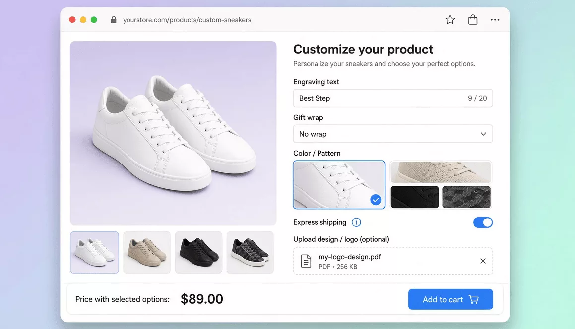 Extra Product Settings page in WordPress with show fields, show in cart and show on checkout options