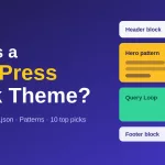 What is a WordPress block theme: featured guide image showing a page built from header, hero, query loop and footer blocks