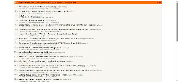 Hacker News website plain list layout example of websites with bad ux on mobile