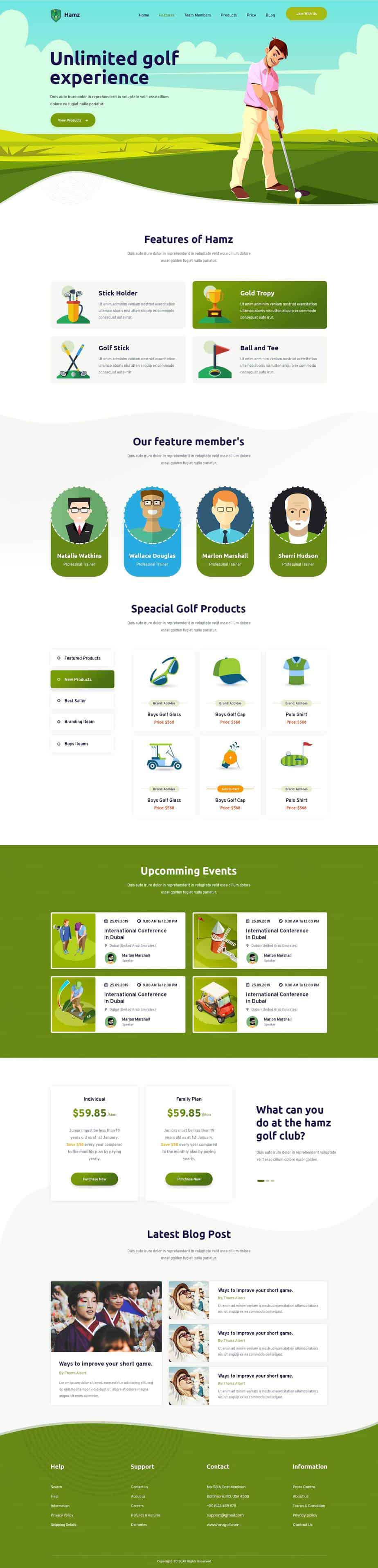 golf web design template