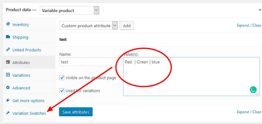 Color Swatches for single product