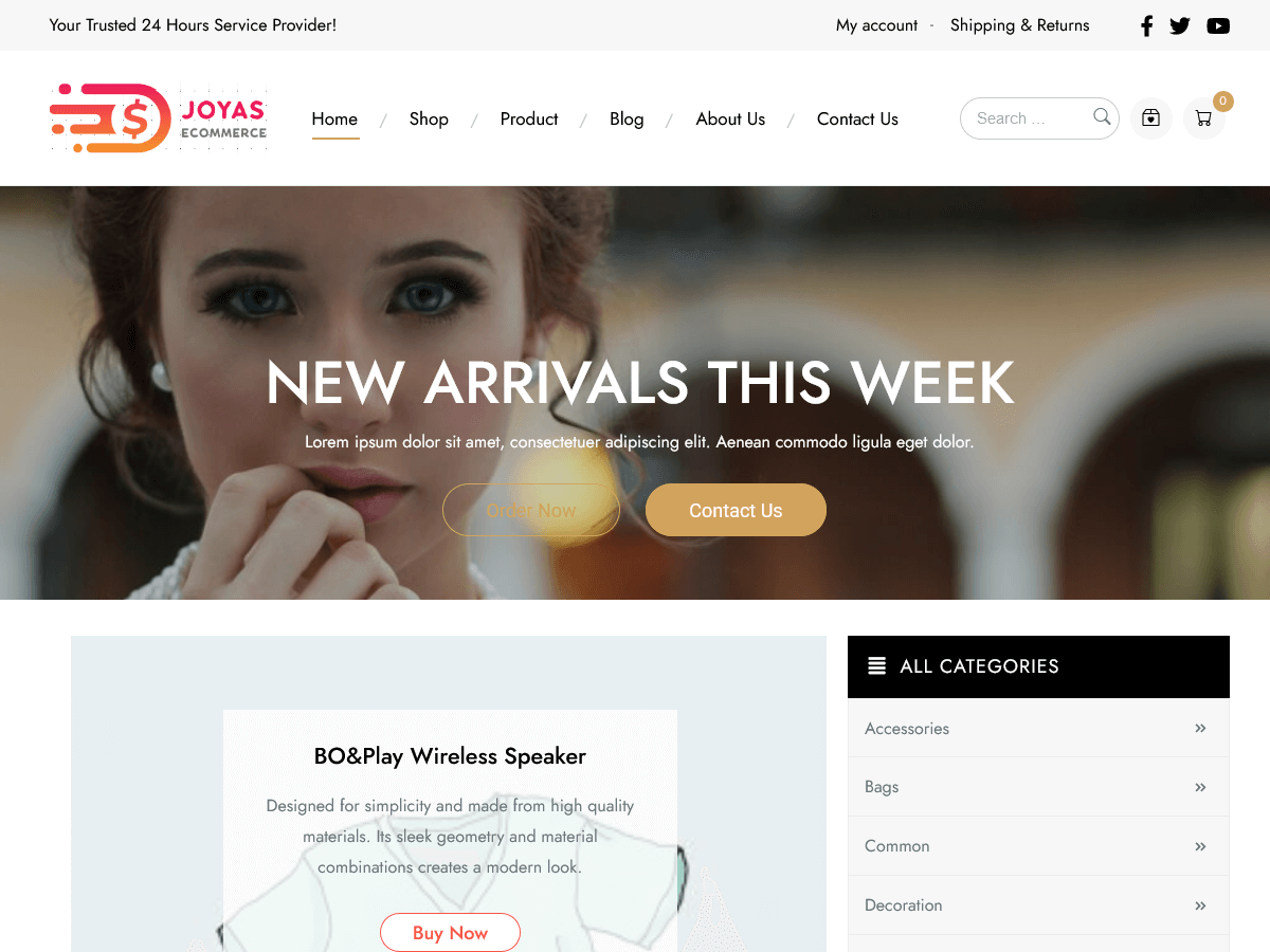Joyas Shop – Kostenloses eCommerce-Template mit vorinstallierten Beispieldaten für schnelles Einrichten eines Shops